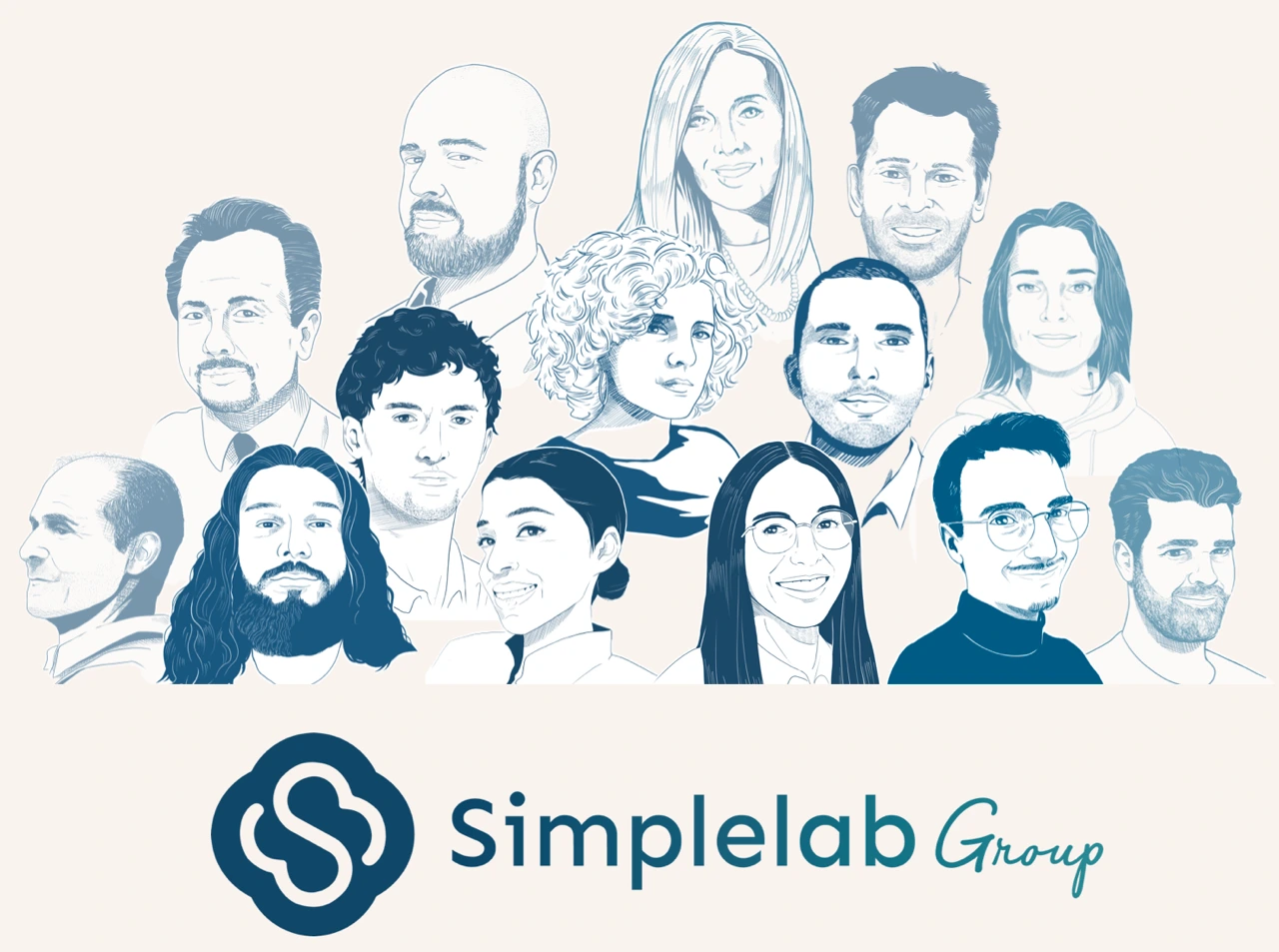Dessin représentant la diversité de l'équipe Simplelab Group, engagée et à l'écoute des patients et partenaires